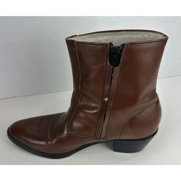 *Flaw Long Haul Mens Leather Cowboy Boots Sz 10M Western Zip Ankle Riding Brown - Picture 7 of 16